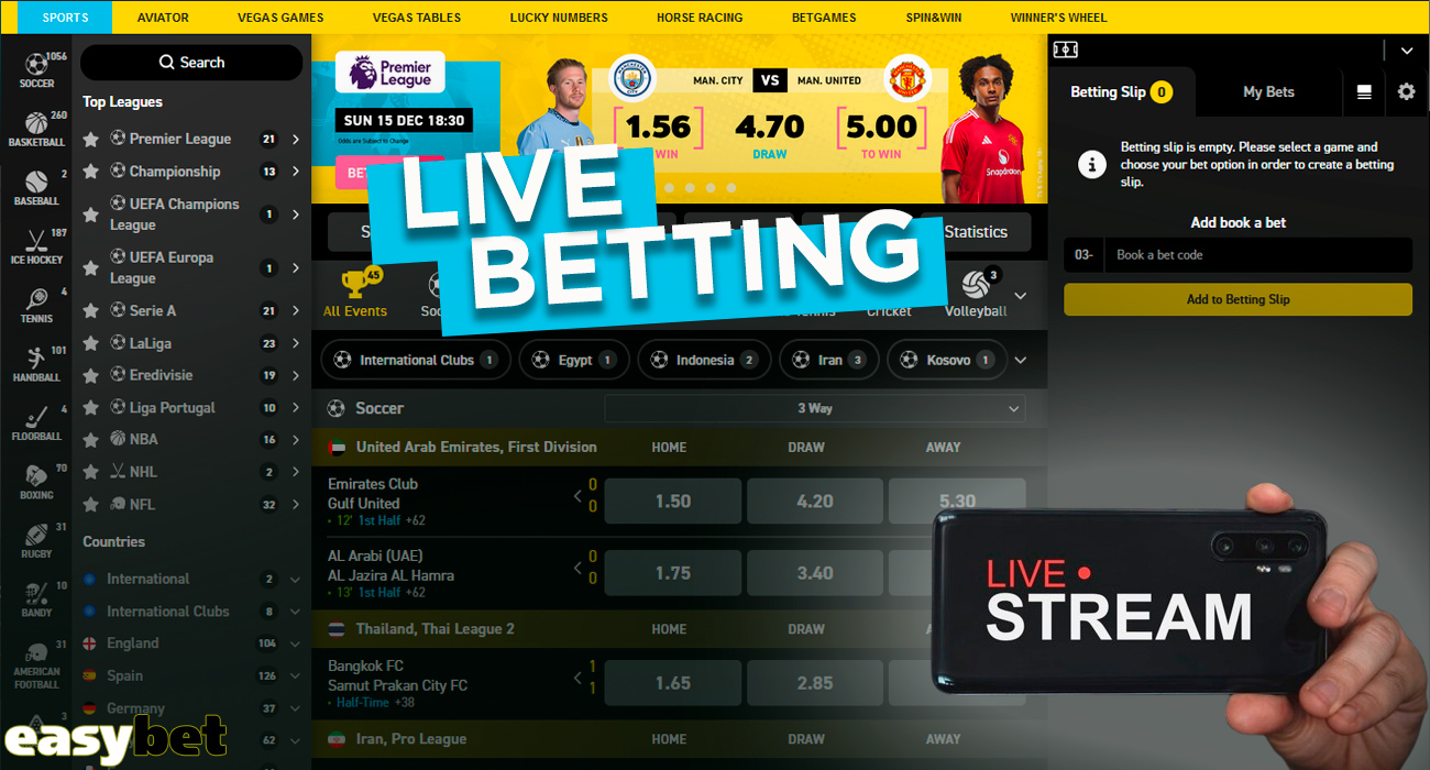 Easybet Casino is a convenient place to follow sporting events and place bets in live mode.