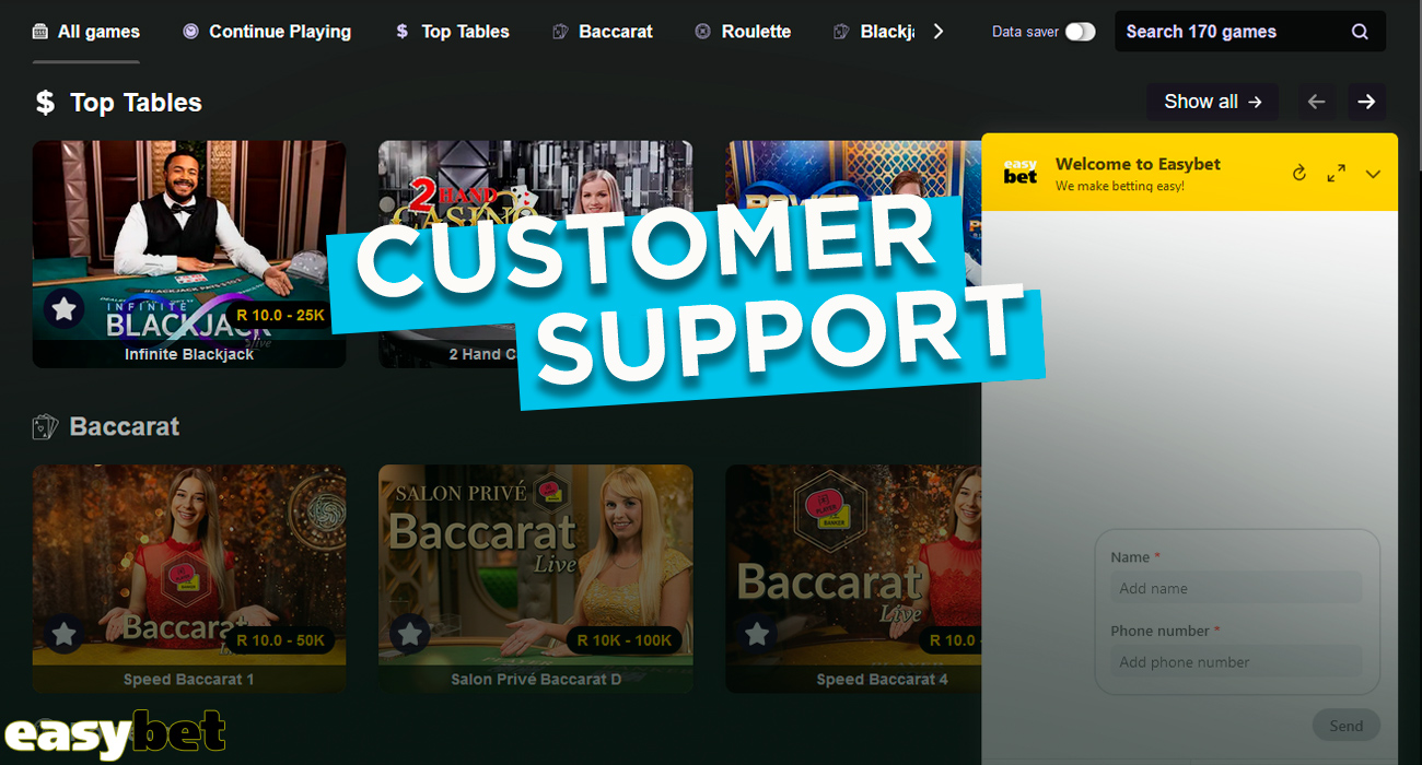 Easybet Casino support service works 24/7.